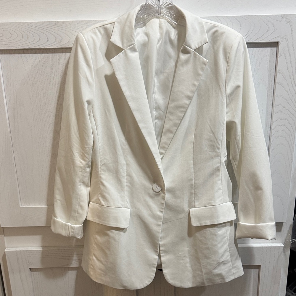 Women's White Single-Button Blazer Jacket